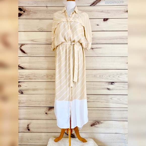 FAITHFULL THE BRAND Gigi Shirt Dress Striped Cream - Picture 1 of 8